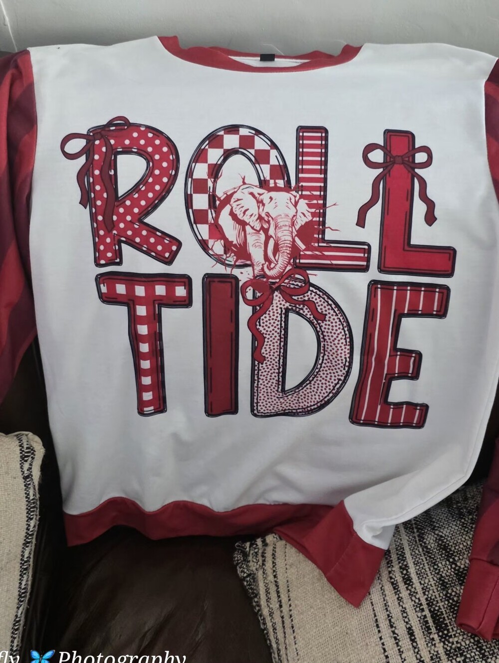 Red & White 'Roll Tide' Adult Long Sleeve Shirt SZ M